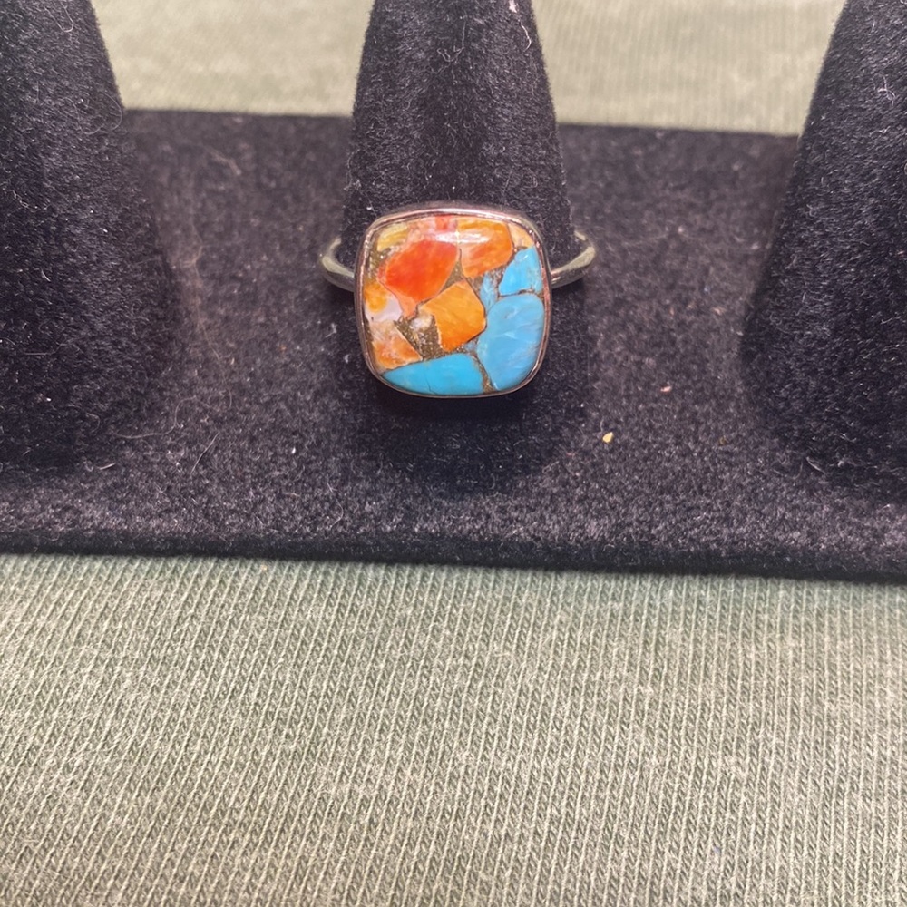 Solid Sterling Silver Spiny Turquoise Ring - Picture 2 of 4